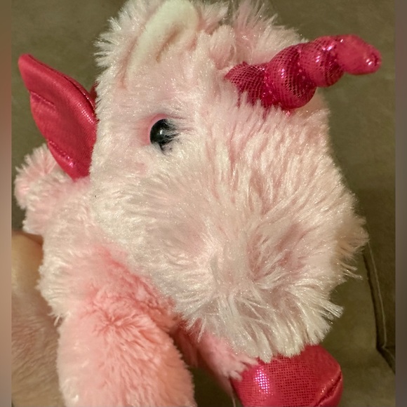 Justice Girls 10” Pink Fluffy Unicorn Plush Stuffed Animal Sparkly Horn Wings - Picture 7 of 16